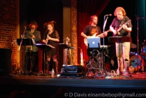 miRthkon, Seaprog 2013, Columbia City Theater Main Stage, 29 June, 2013. L-R: Jamison Smeltz, Carolyn Walter, Travis Andrews, Wally Scharold. Photo by D.Davis
