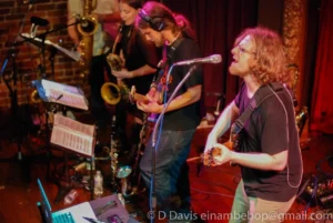 miRthkon, Seaprog 2013, Columbia City Theater Main Stage, 29 June, 2013. L-R: Carolyn Walter, Travis Andrews, Wally Scharold. Photo by D.Davis