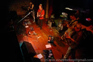 Moraine, Seaprog 2013, Columbia City Theater Main Stage, 30 June, 2013. L-R: Alicia DeJoie, Dennis Rea, Tom Zgonc, Kevin Millard, Jim DeJoie. Photo by D.Davis