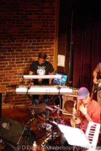 Thinking Plague, Seaprog 2013, Columbia City Theater Main Stage, 30 June, 2013. L-R: Kimara Sajn, Mark Harris. Photo by D.Davis